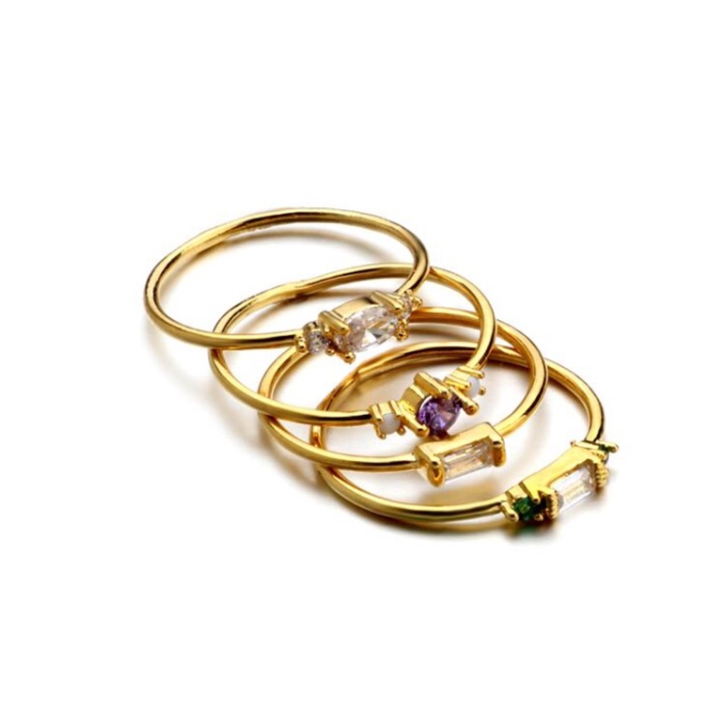5⭐️⭐️’s 4 Piece Yellow Gold Gemstone Midi Ring Set - Picture 4 of 8